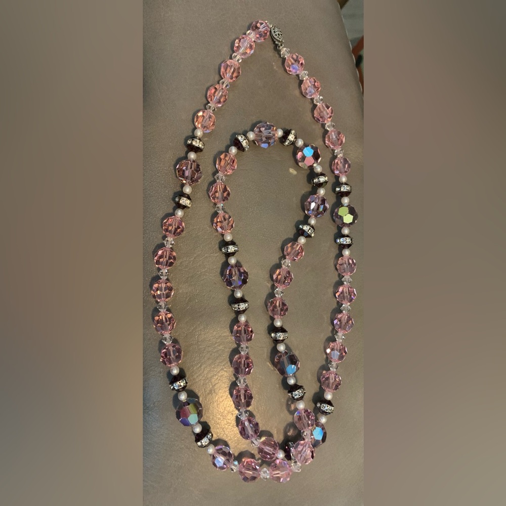 33” Vintage Pink/Purple Crystal Necklace